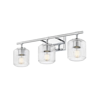 Z-Lite Landon 24" 3-Light Chrome Clear Ribbed Glass Shade Vanity Light