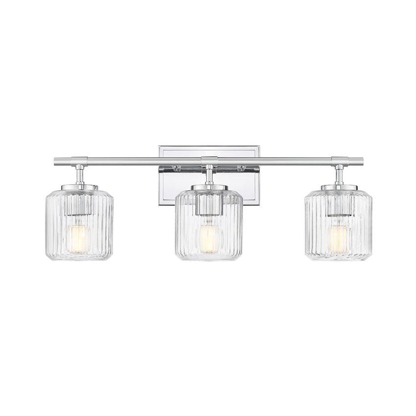 Z-Lite Landon 24" 3-Light Chrome Clear Ribbed Glass Shade Vanity Light