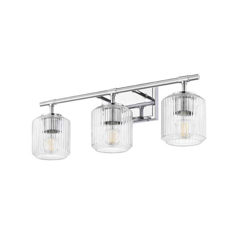 Z-Lite Landon 24" 3-Light Chrome Clear Ribbed Glass Shade Vanity Light