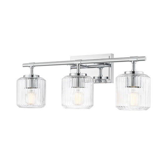 Z-Lite Landon 24" 3-Light Chrome Clear Ribbed Glass Shade Vanity Light