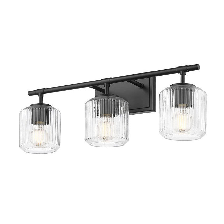 Z-Lite Landon 24" 3-Light Matte Black Clear Ribbed Glass Shade Vanity Light