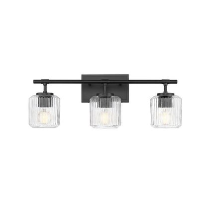 Z-Lite Landon 24" 3-Light Matte Black Clear Ribbed Glass Shade Vanity Light