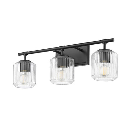 Z-Lite Landon 24" 3-Light Matte Black Clear Ribbed Glass Shade Vanity Light