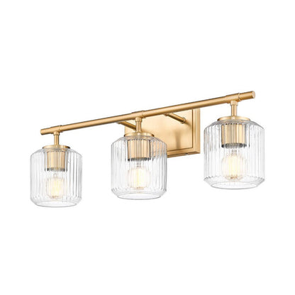 Z-Lite Landon 24" 3-Light Modern Gold Clear Ribbed Glass Shade Vanity Light