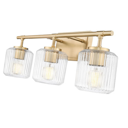 Z-Lite Landon 24" 3-Light Modern Gold Clear Ribbed Glass Shade Vanity Light