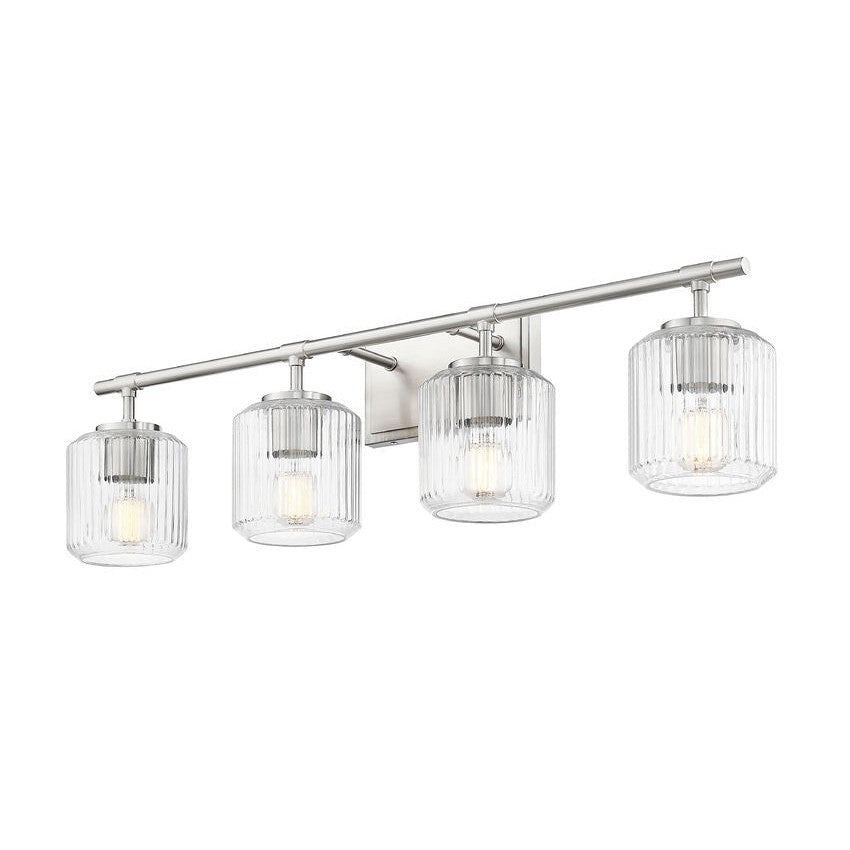 Z-Lite Landon 32" 4-Light Brushed Nickel Clear Ribbed Glass Shade Vanity Light