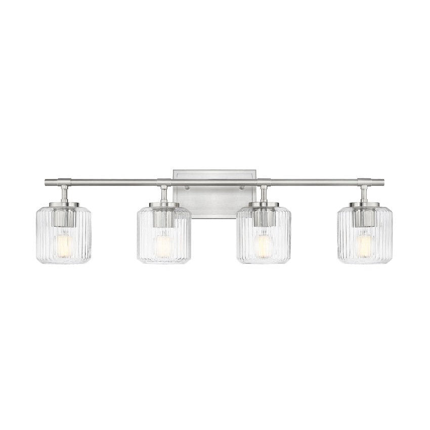 Z-Lite Landon 32" 4-Light Brushed Nickel Clear Ribbed Glass Shade Vanity Light