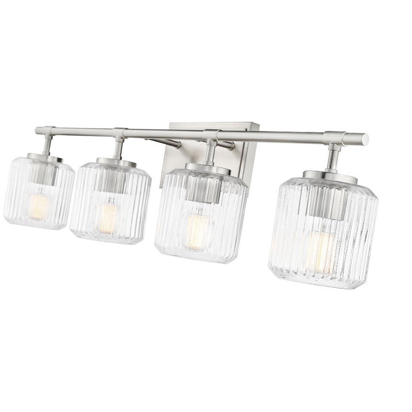 Z-Lite Landon 32" 4-Light Brushed Nickel Clear Ribbed Glass Shade Vanity Light