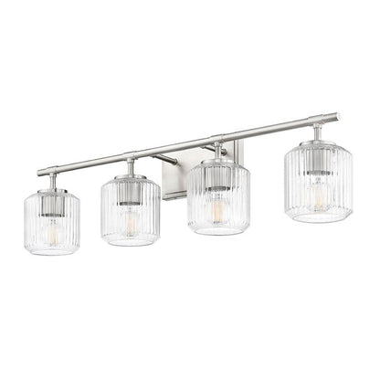 Z-Lite Landon 32" 4-Light Brushed Nickel Clear Ribbed Glass Shade Vanity Light