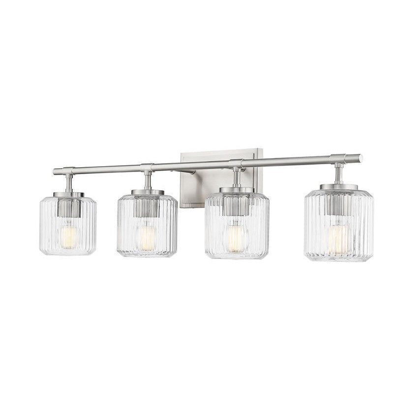 Z-Lite Landon 32" 4-Light Brushed Nickel Clear Ribbed Glass Shade Vanity Light