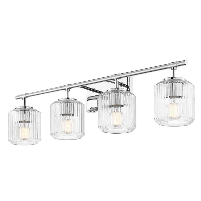 Z-Lite Landon 32" 4-Light Chrome Clear Ribbed Glass Shade Vanity Light