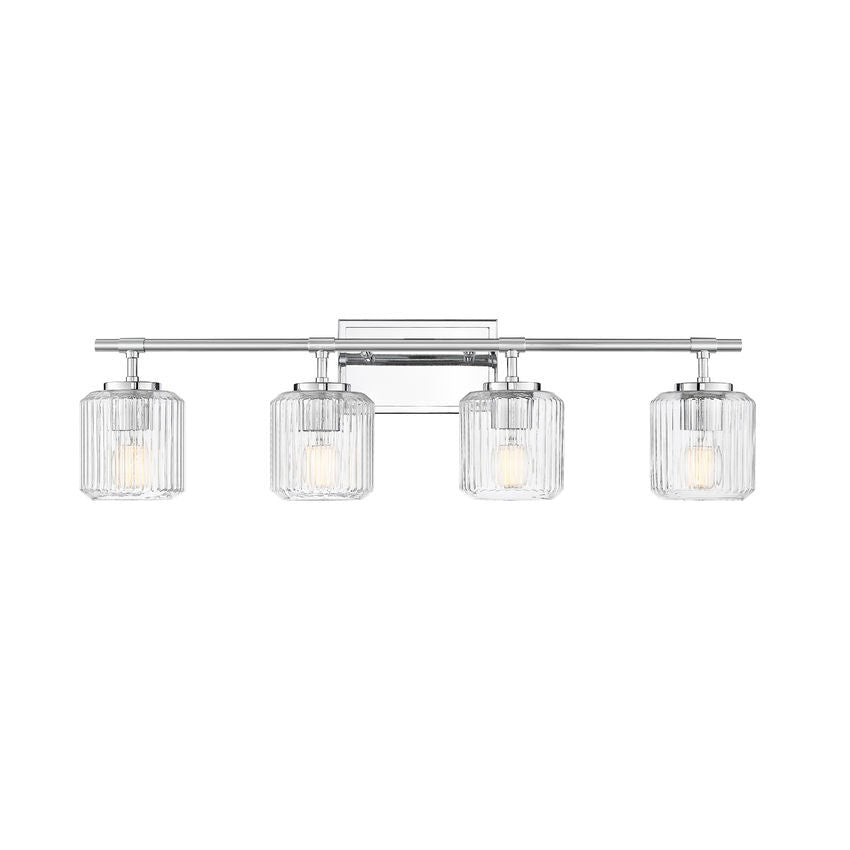 Z-Lite Landon 32" 4-Light Chrome Clear Ribbed Glass Shade Vanity Light