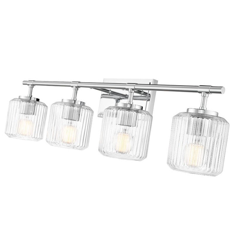 Z-Lite Landon 32" 4-Light Chrome Clear Ribbed Glass Shade Vanity Light