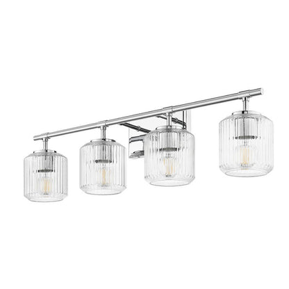 Z-Lite Landon 32" 4-Light Chrome Clear Ribbed Glass Shade Vanity Light