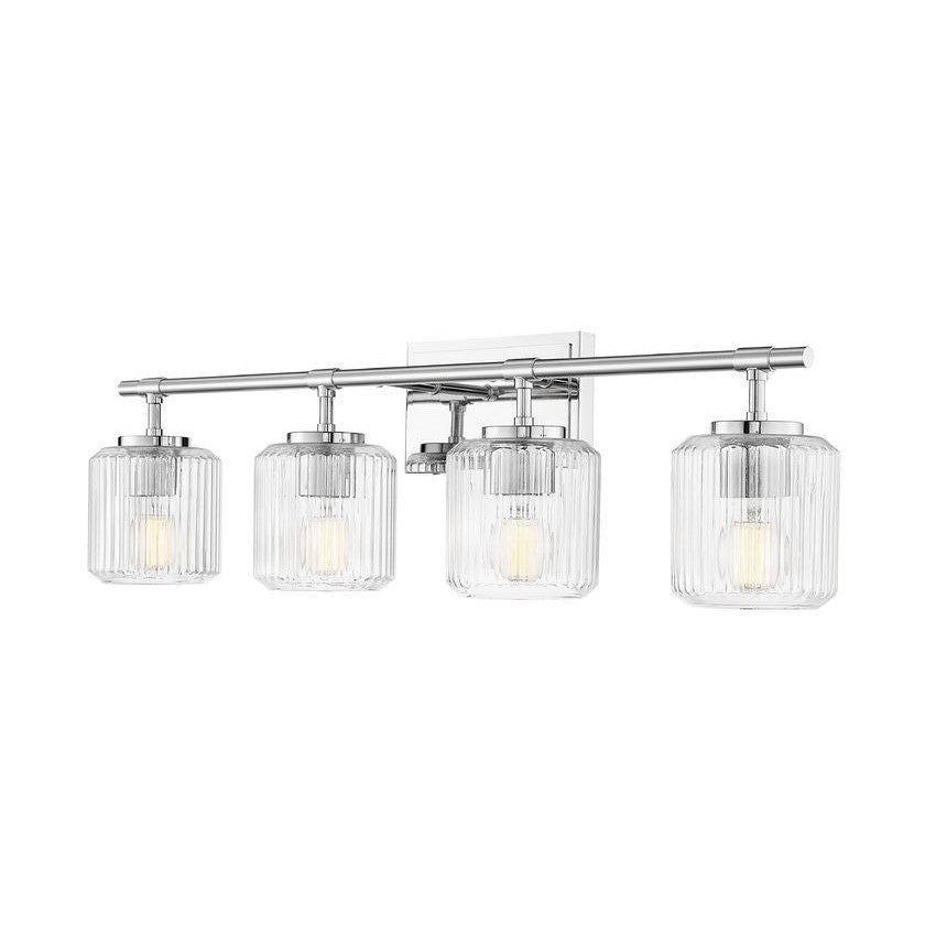 Z-Lite Landon 32" 4-Light Chrome Clear Ribbed Glass Shade Vanity Light