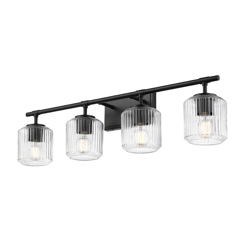 Z-Lite Landon 32" 4-Light Matte Black Clear Ribbed Glass Shade Vanity Light