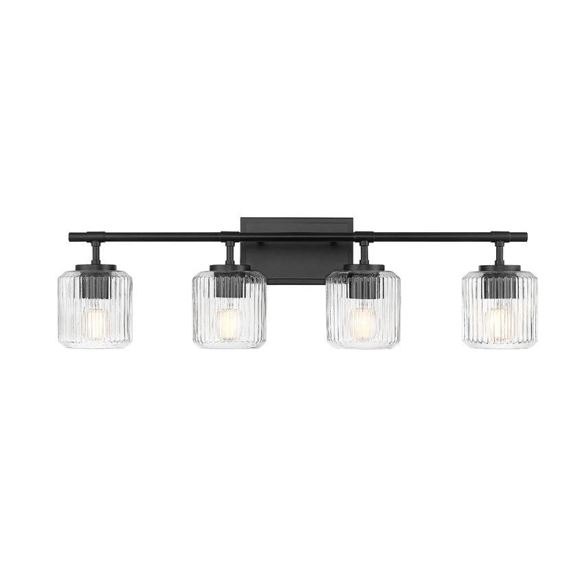 Z-Lite Landon 32" 4-Light Matte Black Clear Ribbed Glass Shade Vanity Light