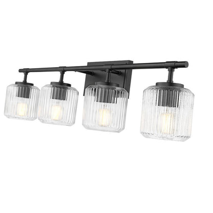 Z-Lite Landon 32" 4-Light Matte Black Clear Ribbed Glass Shade Vanity Light