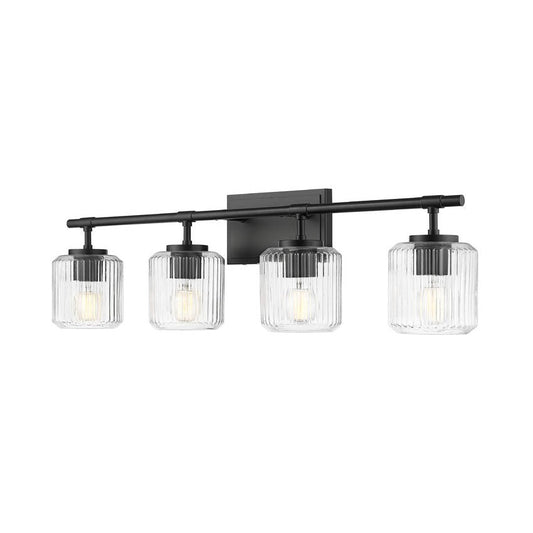 Z-Lite Landon 32" 4-Light Matte Black Clear Ribbed Glass Shade Vanity Light