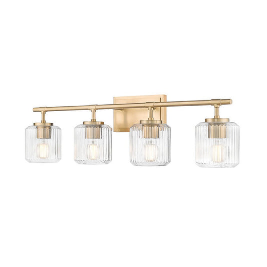 Z-Lite Landon 32" 4-Light Modern Gold Clear Ribbed Glass Shade Vanity Light