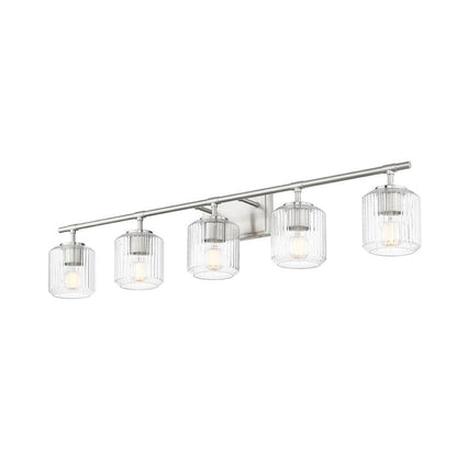 Z-Lite Landon 42" 5-Light Brushed Nickel Clear Ribbed Glass Shade Vanity Light