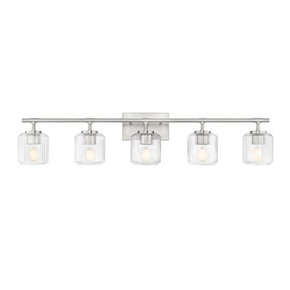 Z-Lite Landon 42" 5-Light Brushed Nickel Clear Ribbed Glass Shade Vanity Light