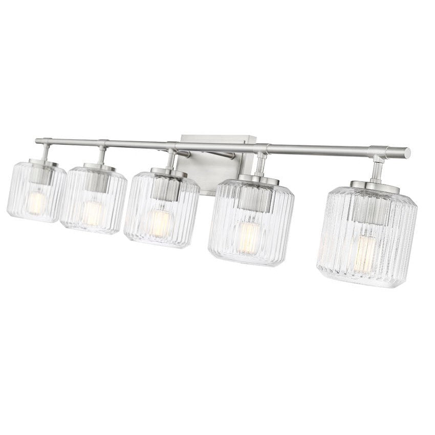 Z-Lite Landon 42" 5-Light Brushed Nickel Clear Ribbed Glass Shade Vanity Light