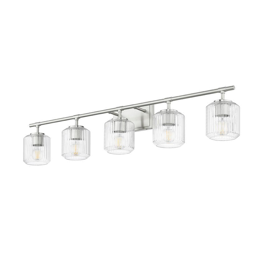 Z-Lite Landon 42" 5-Light Brushed Nickel Clear Ribbed Glass Shade Vanity Light