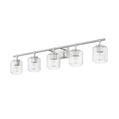 Z-Lite Landon 42" 5-Light Brushed Nickel Clear Ribbed Glass Shade Vanity Light