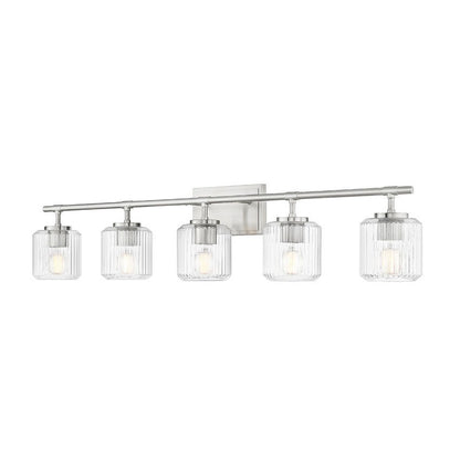 Z-Lite Landon 42" 5-Light Brushed Nickel Clear Ribbed Glass Shade Vanity Light