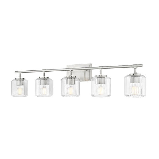 Z-Lite Landon 42" 5-Light Brushed Nickel Clear Ribbed Glass Shade Vanity Light