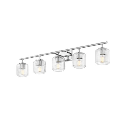 Z-Lite Landon 42" 5-Light Chrome Clear Ribbed Glass Shade Vanity Light