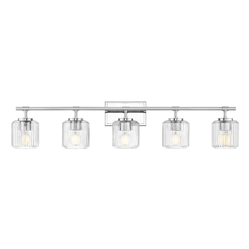 Z-Lite Landon 42" 5-Light Chrome Clear Ribbed Glass Shade Vanity Light