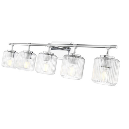 Z-Lite Landon 42" 5-Light Chrome Clear Ribbed Glass Shade Vanity Light