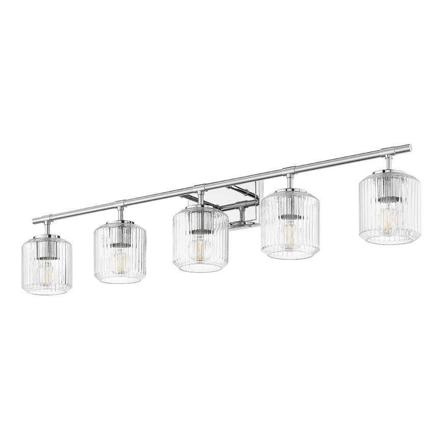 Z-Lite Landon 42" 5-Light Chrome Clear Ribbed Glass Shade Vanity Light