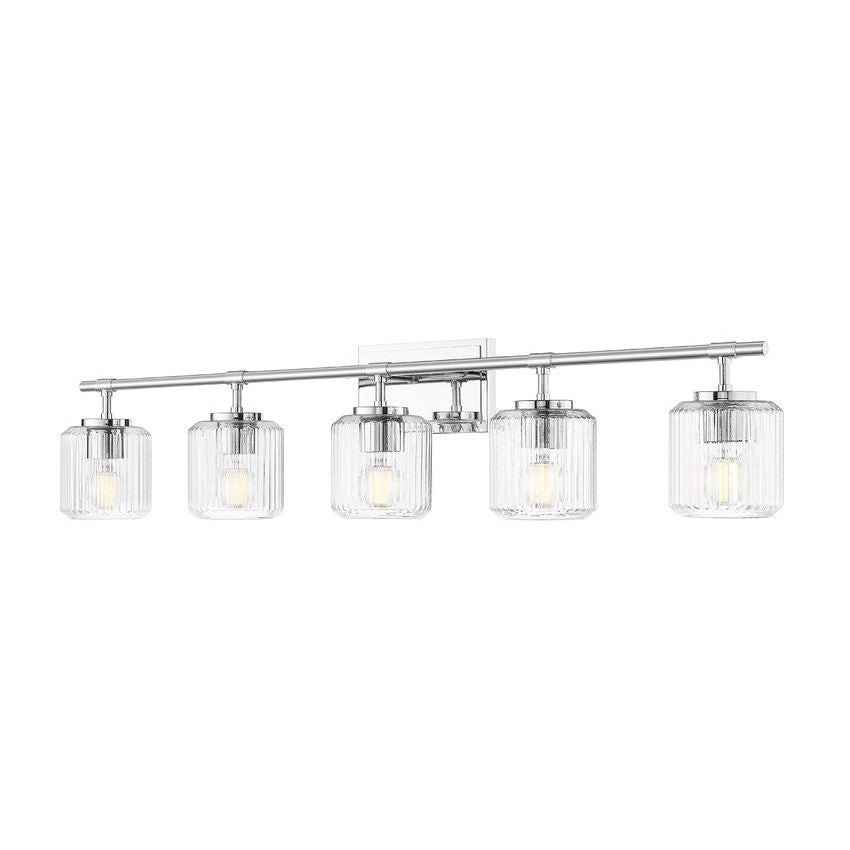 Z-Lite Landon 42" 5-Light Chrome Clear Ribbed Glass Shade Vanity Light