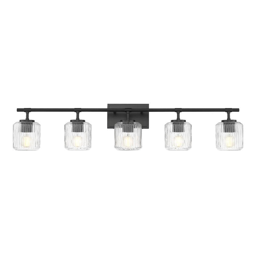 Z-Lite Landon 42" 5-Light Matte Black Clear Ribbed Glass Shade Vanity Light