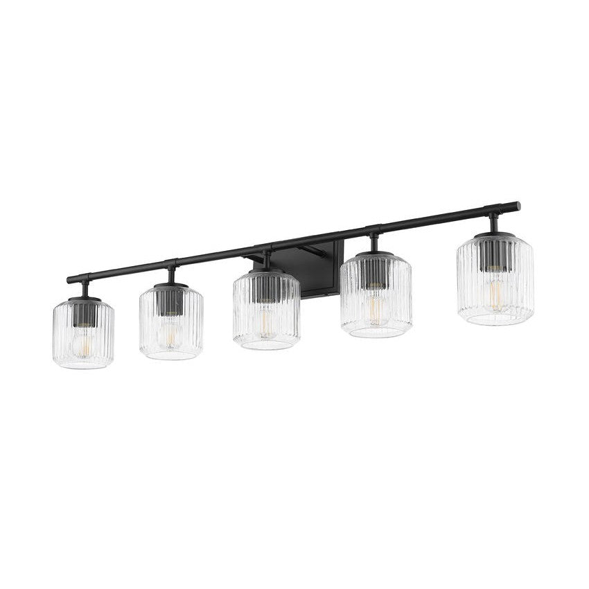 Z-Lite Landon 42" 5-Light Matte Black Clear Ribbed Glass Shade Vanity Light