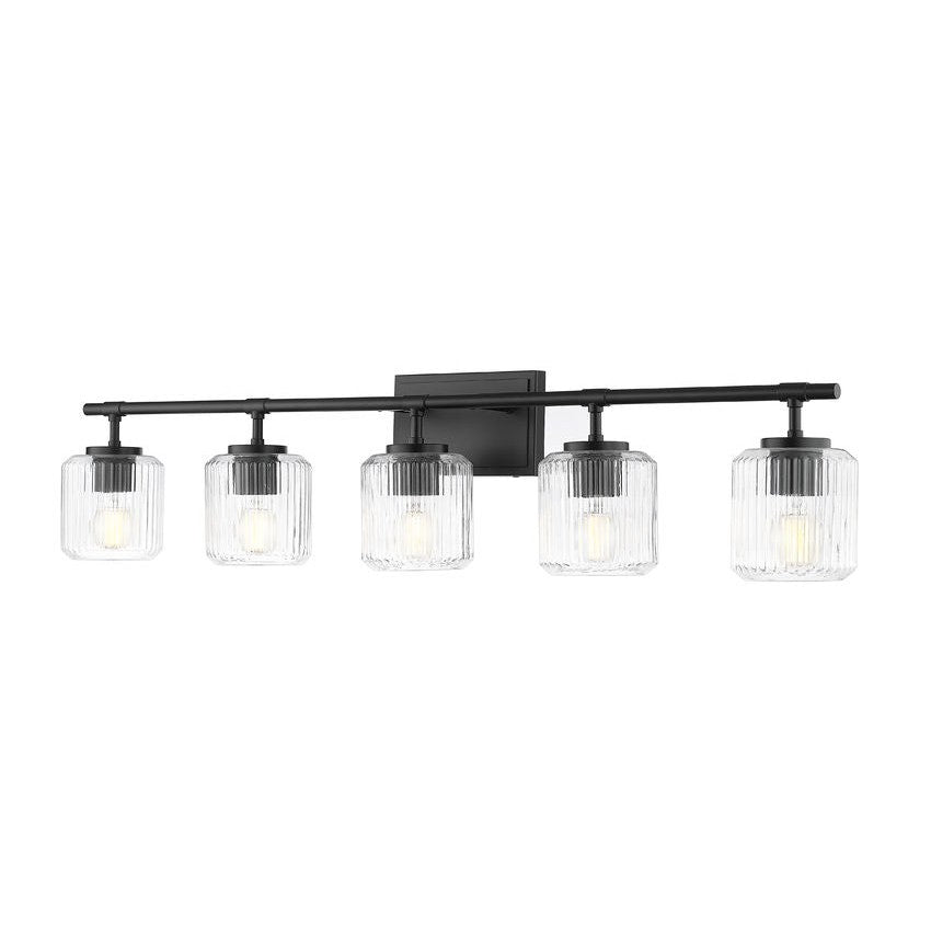 Z-Lite Landon 42" 5-Light Matte Black Clear Ribbed Glass Shade Vanity Light