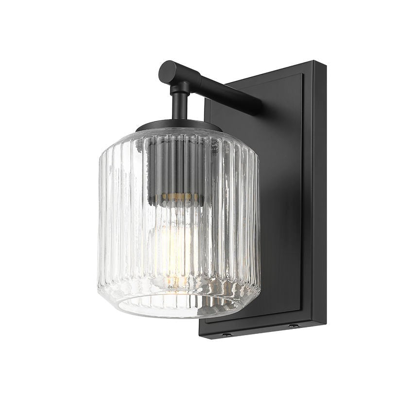 Z-Lite Landon 5" 1-Light Matte Black Clear Ribbed Glass Shade Wall Sconce