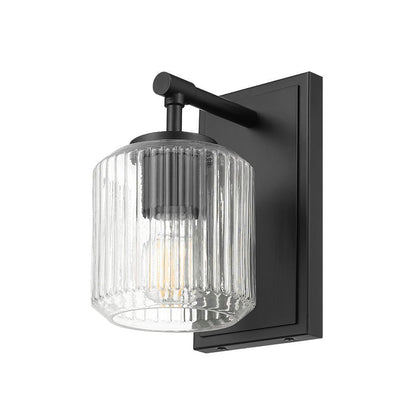 Z-Lite Landon 5" 1-Light Matte Black Clear Ribbed Glass Shade Wall Sconce