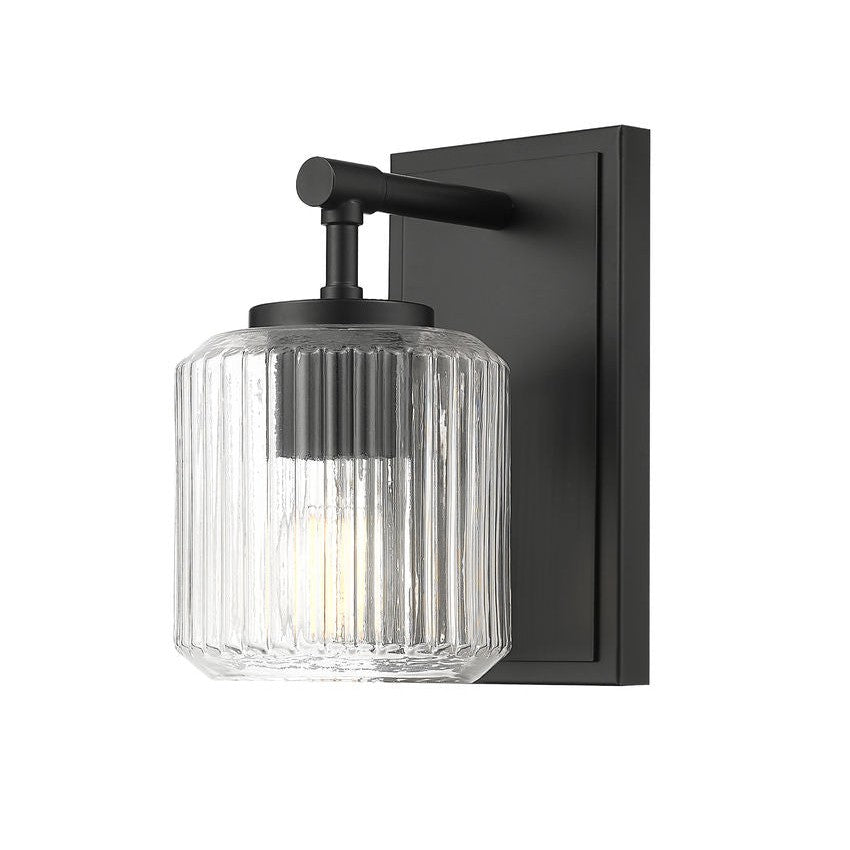 Z-Lite Landon 5" 1-Light Matte Black Clear Ribbed Glass Shade Wall Sconce