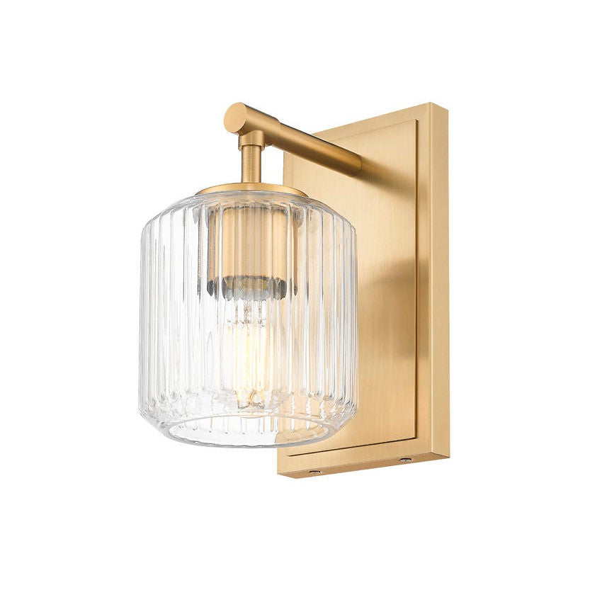 Z-Lite Landon 5" 1-Light Modern Gold Clear Ribbed Glass Shade Wall Sconce