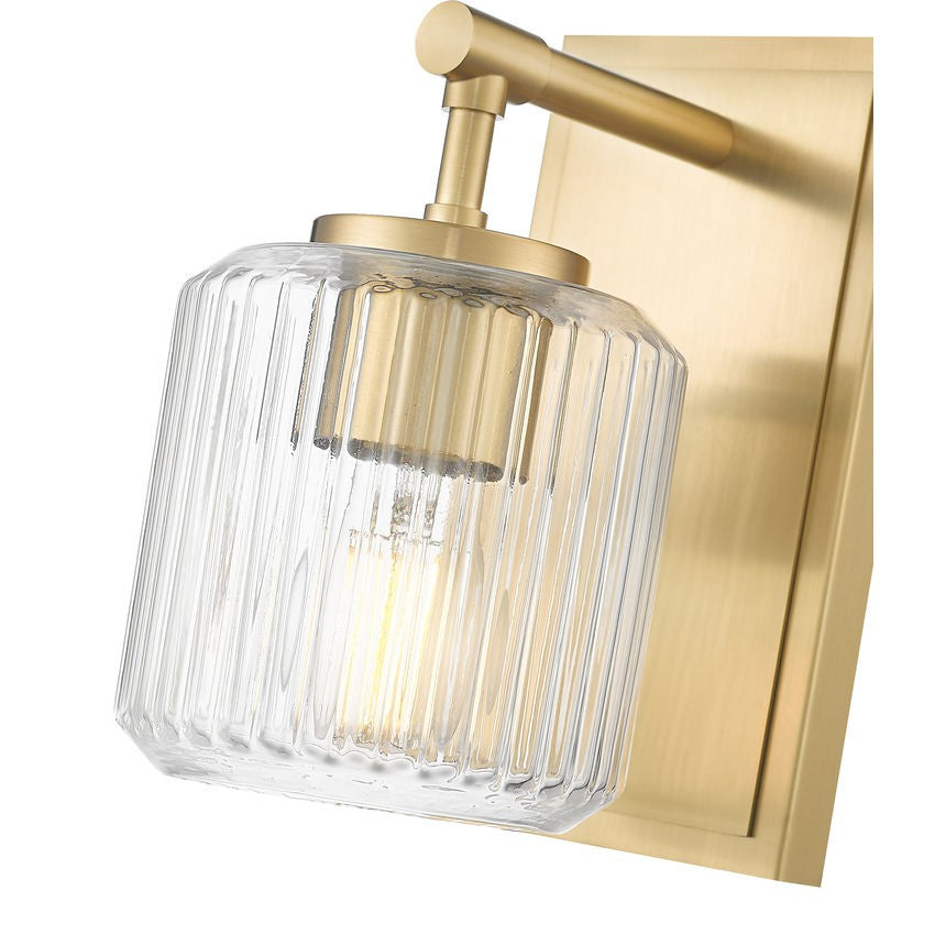 Z-Lite Landon 5" 1-Light Modern Gold Clear Ribbed Glass Shade Wall Sconce