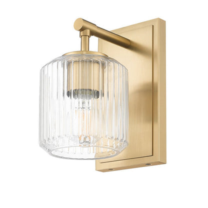 Z-Lite Landon 5" 1-Light Modern Gold Clear Ribbed Glass Shade Wall Sconce