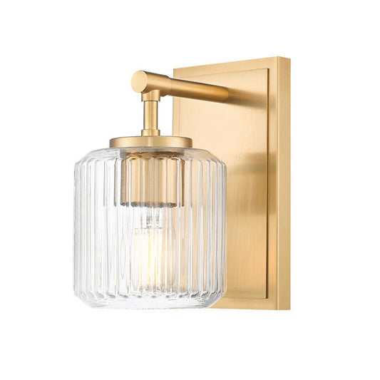 Z-Lite Landon 5" 1-Light Modern Gold Clear Ribbed Glass Shade Wall Sconce