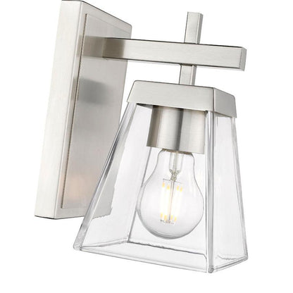 Z-Lite Lauren 1-Light Brushed Nickel Steel Frame Clear Glass Shade Wall Sconce