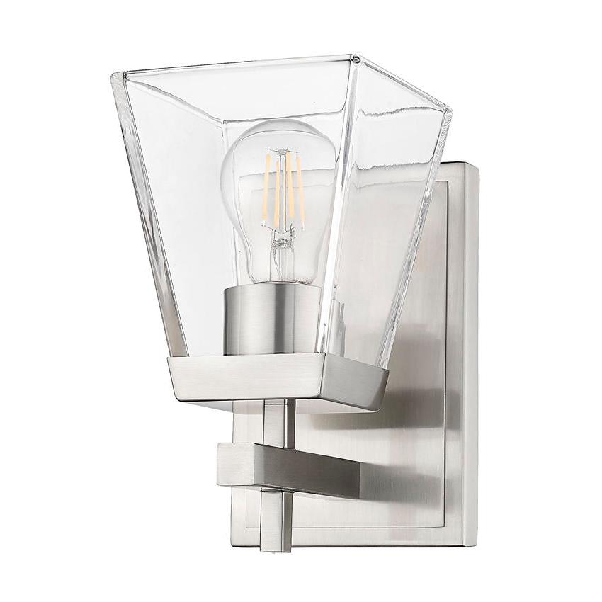 Z-Lite Lauren 1-Light Brushed Nickel Steel Frame Clear Glass Shade Wall Sconce