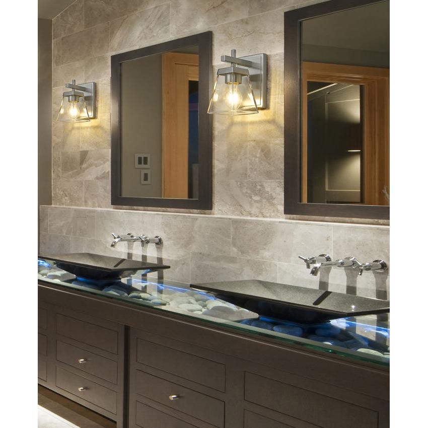 Z-Lite Lauren 1-Light Brushed Nickel Steel Frame Clear Glass Shade Wall Sconce