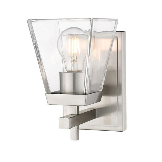 Z-Lite Lauren 1-Light Brushed Nickel Steel Frame Clear Glass Shade Wall Sconce